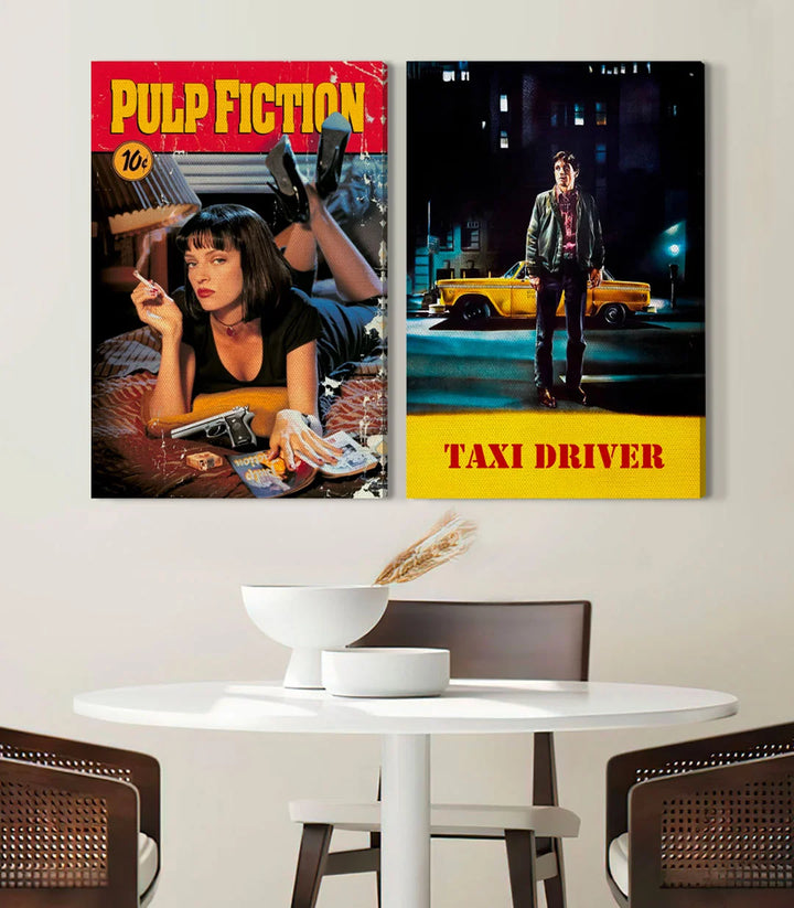 Decoración de pared con láminas de cine negro y amarillo estilo pop-art Massinart