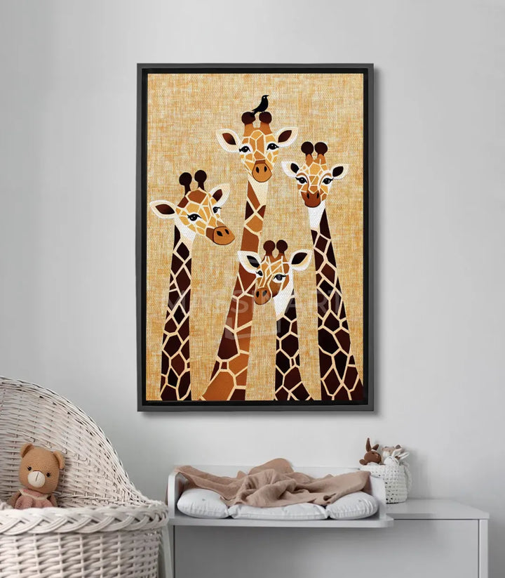 Cuadro de jirafas Massinart — familia de jirafas en tonos marrones y beige sobre fondo texturizado, estilo contemporáneo
