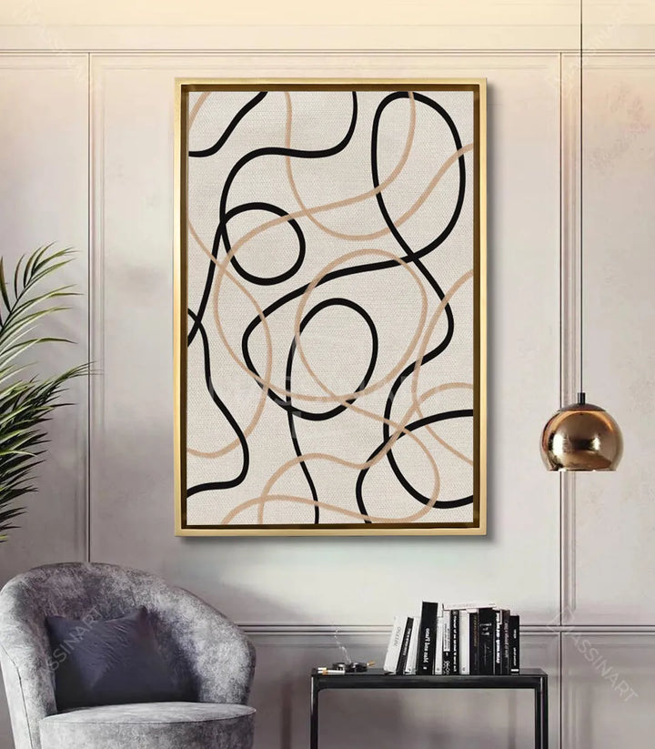 Cuadro Sketch en salón moderno con sillón gris, decoración de pared estilo minimalista — Massinart