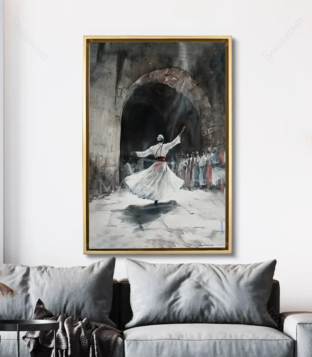 Cuadro Spiritual Dance en salón moderno con marco negro, decoración pared Massinart