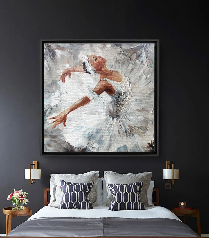 Cuadro Ballerina Dance Massinart — bailarina clásica en tutú blanco, retrato expresionista en tonos grises y blancos