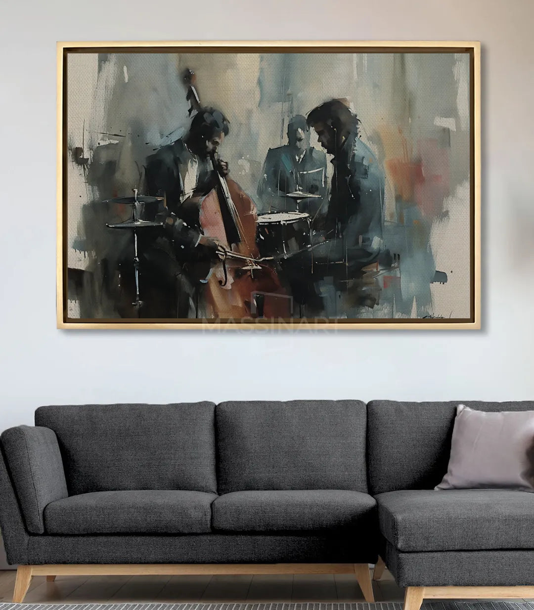 Cuadro Passion en salón moderno sobre sofá gris, decoración pared contemporánea — Massinart