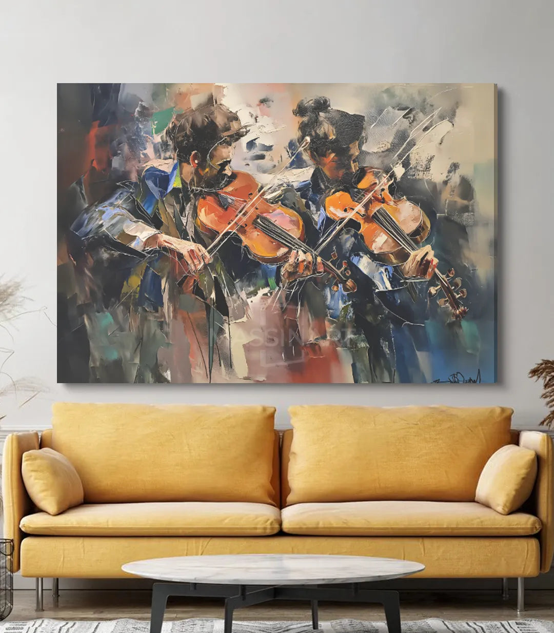 Cuadro Violinistas decorando salón moderno — lienzo expresionista Massinart