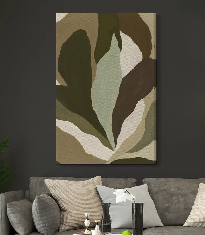 Detalle del lienzo Earth Tones — formas fluidas en marrón, taupe y beige — Massinart
