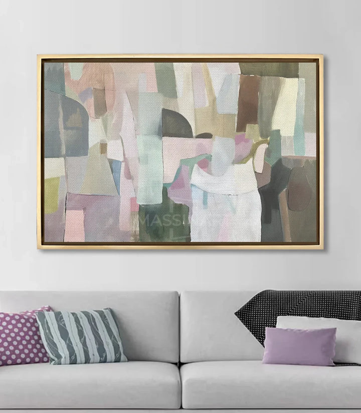Cuadro abstracto geométrico sobre el sofá en un salón moderno — Massinart