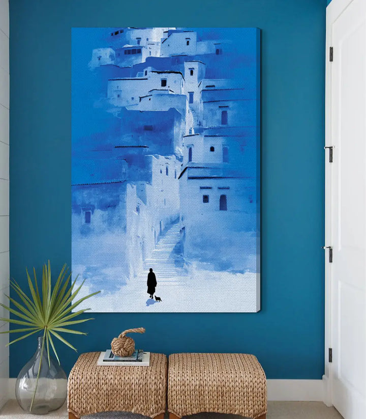 Cuadro minimalista silueta en escalera Massinart — tonos azules y blancos
