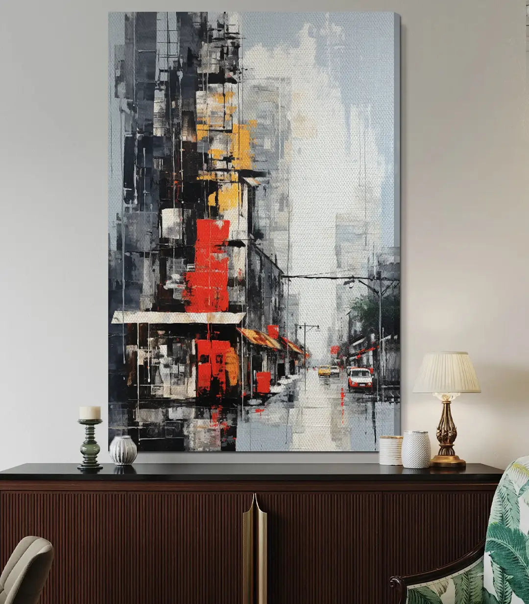 Cuadro de paisaje urbano en salón contemporáneo — arte mural decorativo Massinart