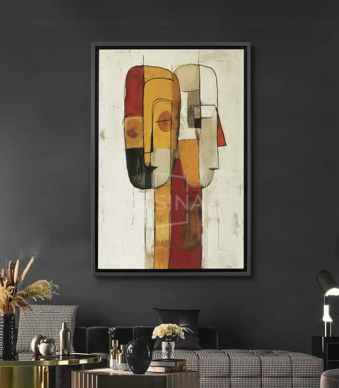 Cuadro Intersect de Massinart — retrato cubista abstracto en amarillo, rojo y negro