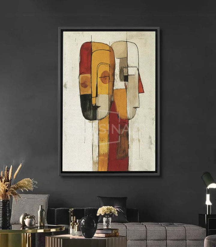 Cuadro Intersect de Massinart — retrato cubista abstracto en amarillo, rojo y negro
