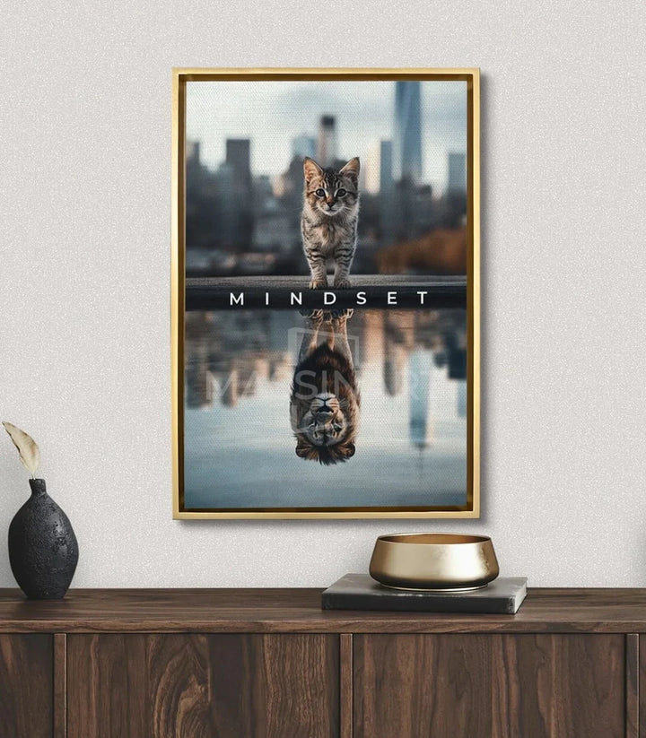 Cuadro Mindset Massinart en salón moderno — fotografía artística gato decoración pared