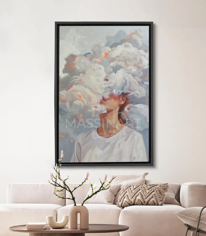 Cuadro Clouded Mind retrato abstracto mujer nubes blancas Massinart
