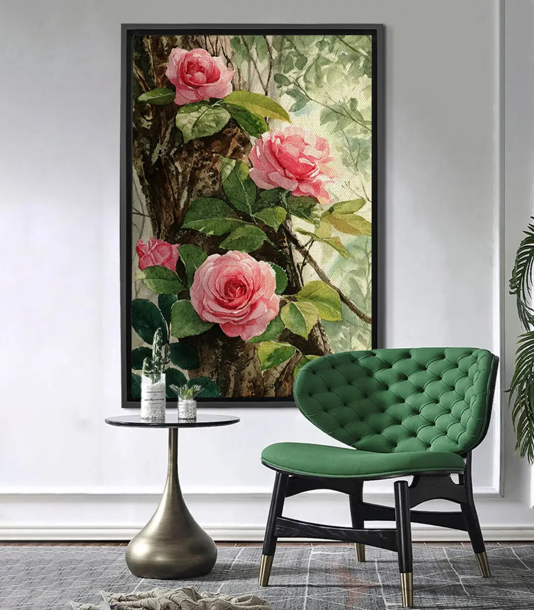 Cuadro Rosy Branch Massinart — rosas rosa pálido sobre rama con follaje verde, fotografía artística