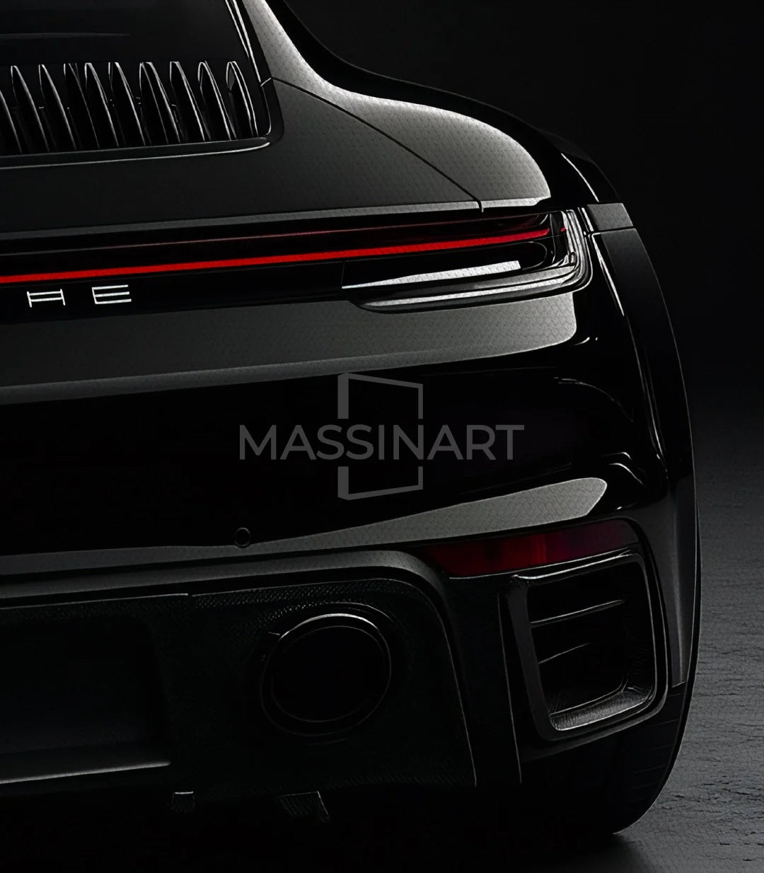 Cuadro logo Porsche emblema negro fondo Massinart