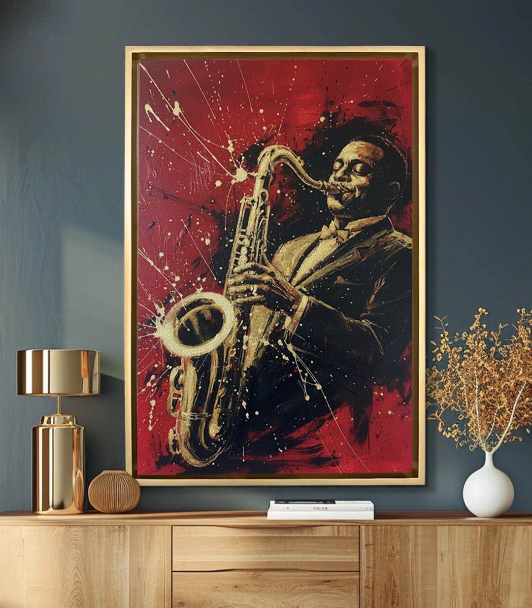 Cuadro de saxofonista jazz para decoración de salón moderno — Massinart