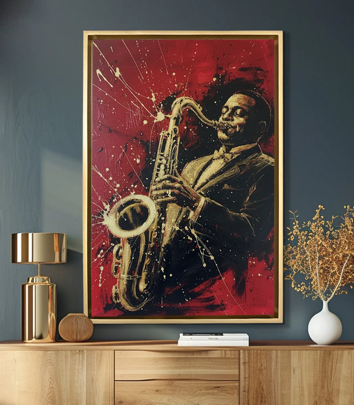 Cuadro de saxofonista jazz para decoración de salón moderno — Massinart