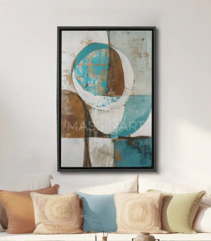 Cuadro Nexus abstracto geométrico con círculos en beige blanco y marrón — Massinart