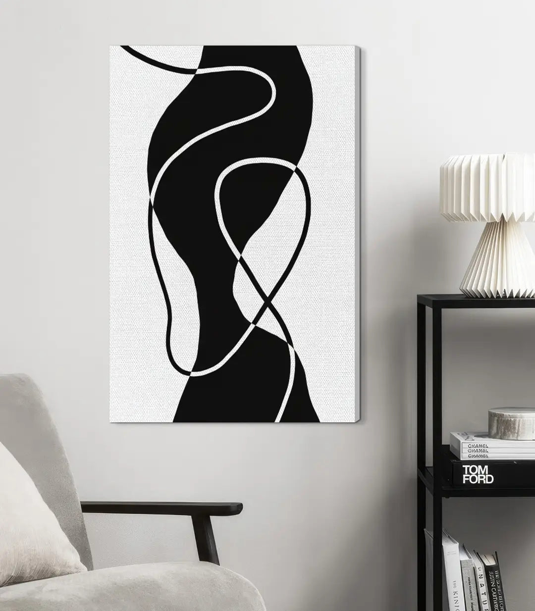 Cuadro Black Fluidity en dormitorio contemporáneo — arte minimalista Massinart