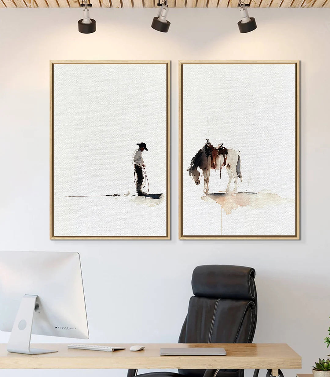 Cuadros Western Bond con marcos negros en decoración de oficina — Massinart