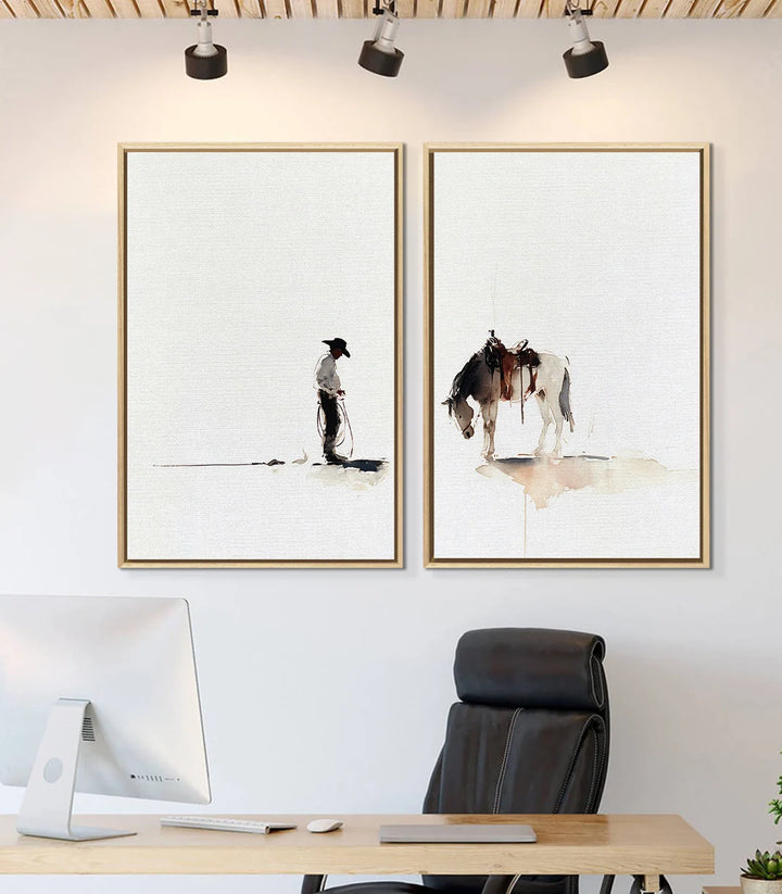 Cuadros Western Bond con marcos negros en decoración de oficina — Massinart