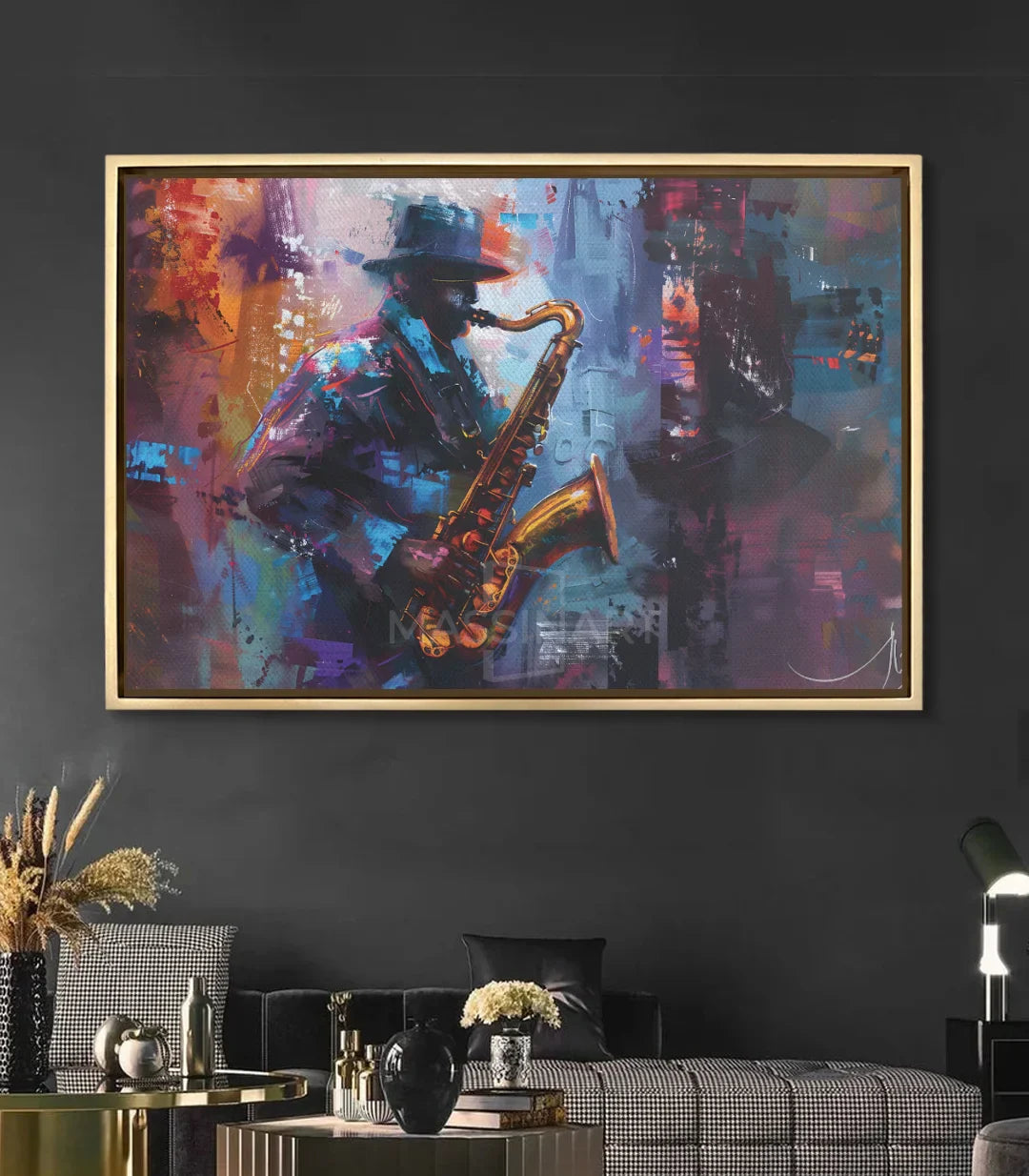 Cuadro músico jazz en salón moderno decoración contemporánea Massinart