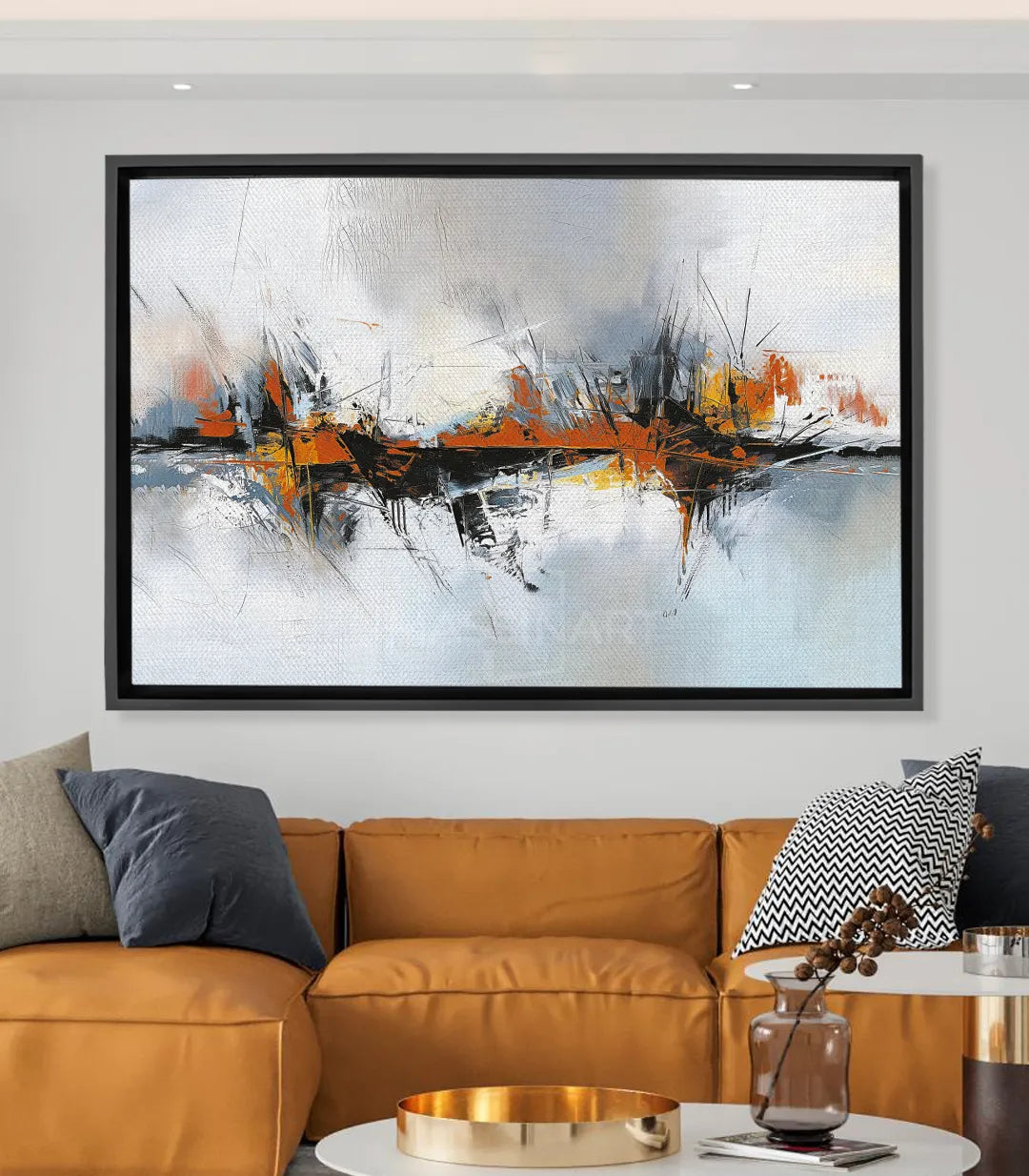 Cuadro Awakening abstracto horizontal — naranja gris blanco azul Massinart