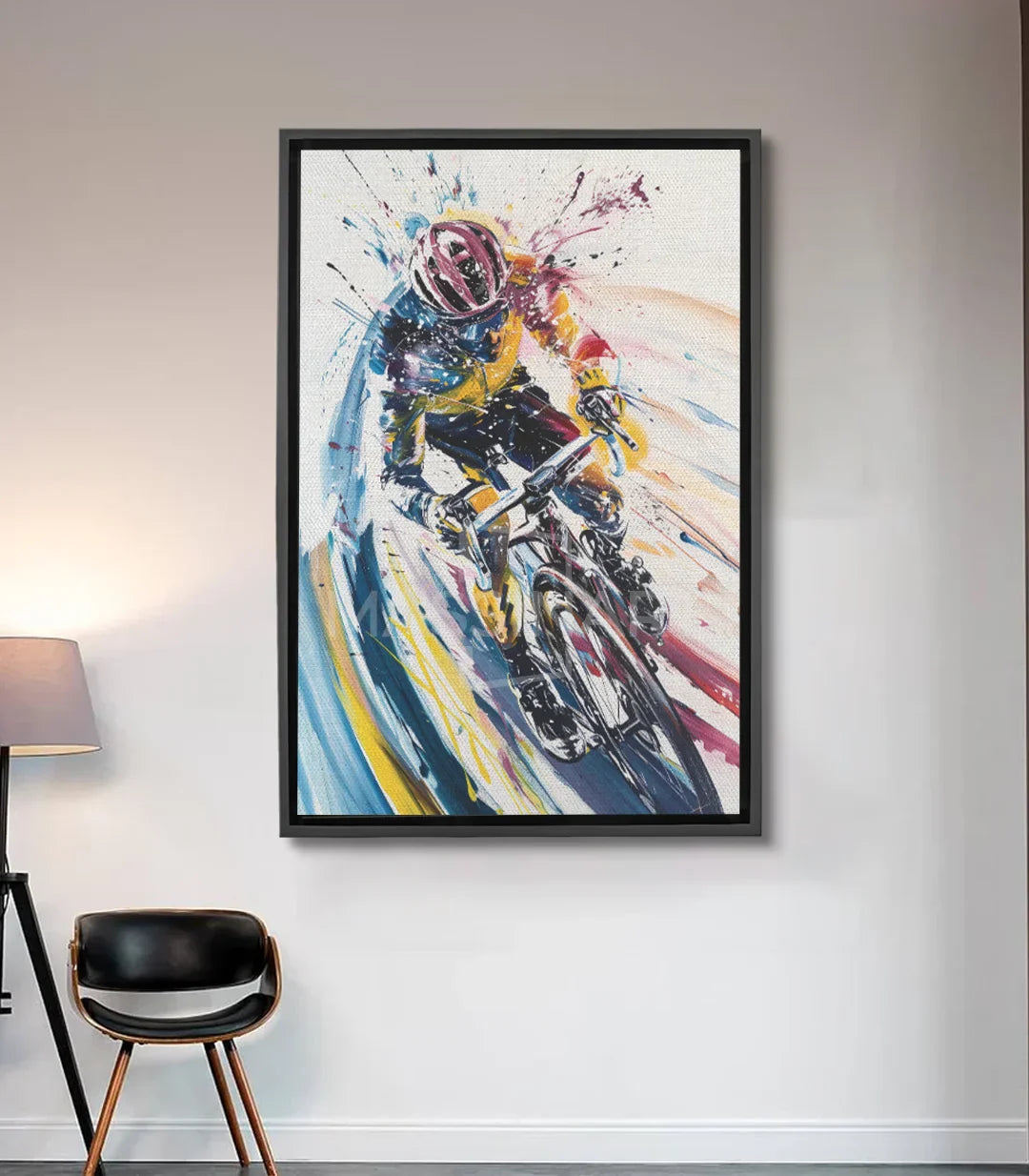 Cuadro Velocity ciclista expresionista en azul y amarillo, Massinart