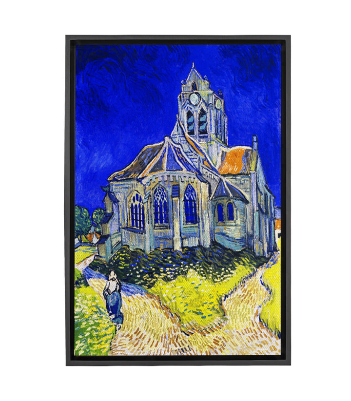 Cuadro La Iglesia de Auvers de Vincent van Gogh, estilo expresionista, cielo azul profundo, Massinart
