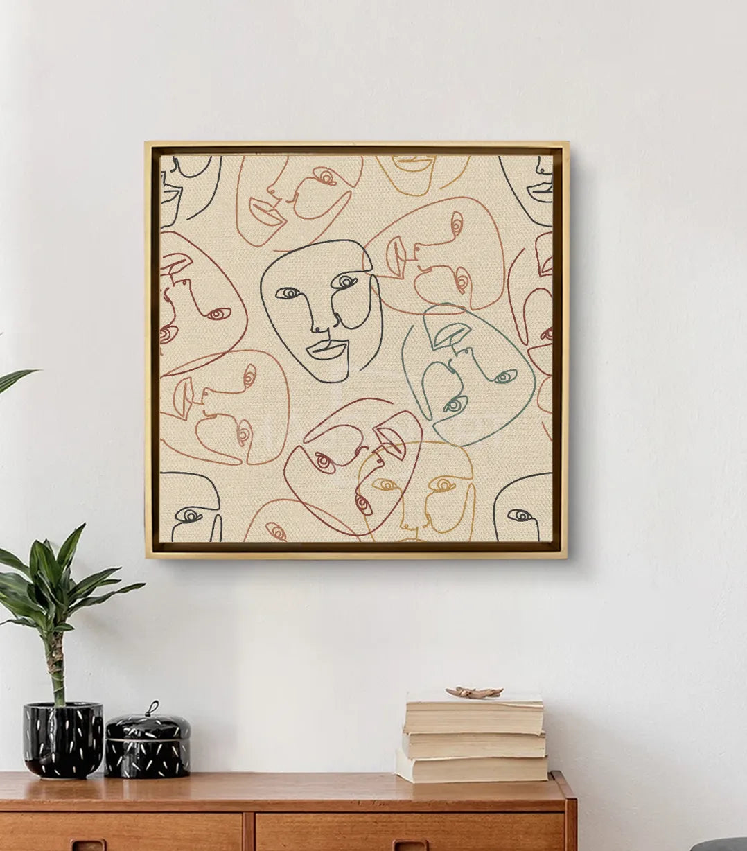 Cuadro Faces Massinart — ambientación en salón moderno con decoración interior depurada