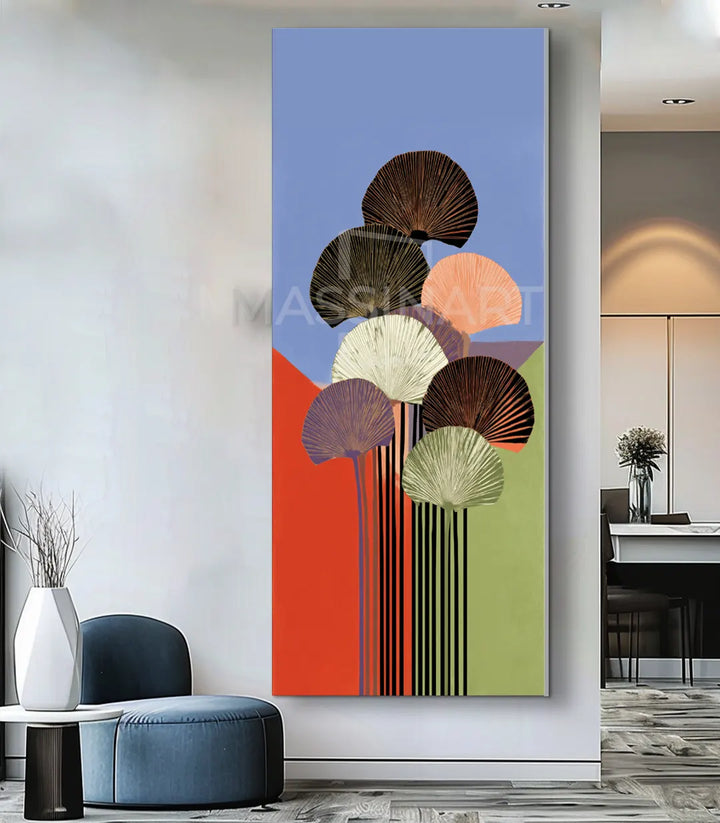 Lienzo canvas Colored Branches con marco de madera maciza, arte mural contemporáneo — Massinart