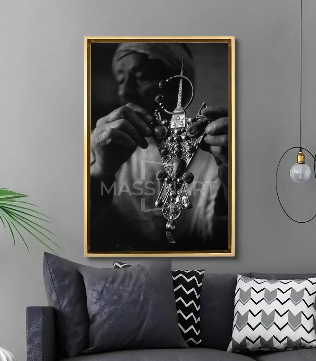 Cuadro Berber Mark en salón moderno — decoración mural con fotografía bereber en blanco y negro, Massinart
