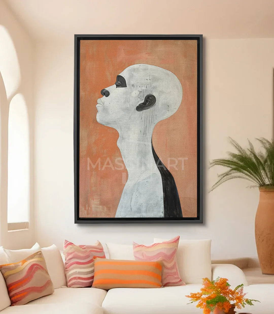 Cuadro perfil mujer minimalista blanco y terracota - Massinart