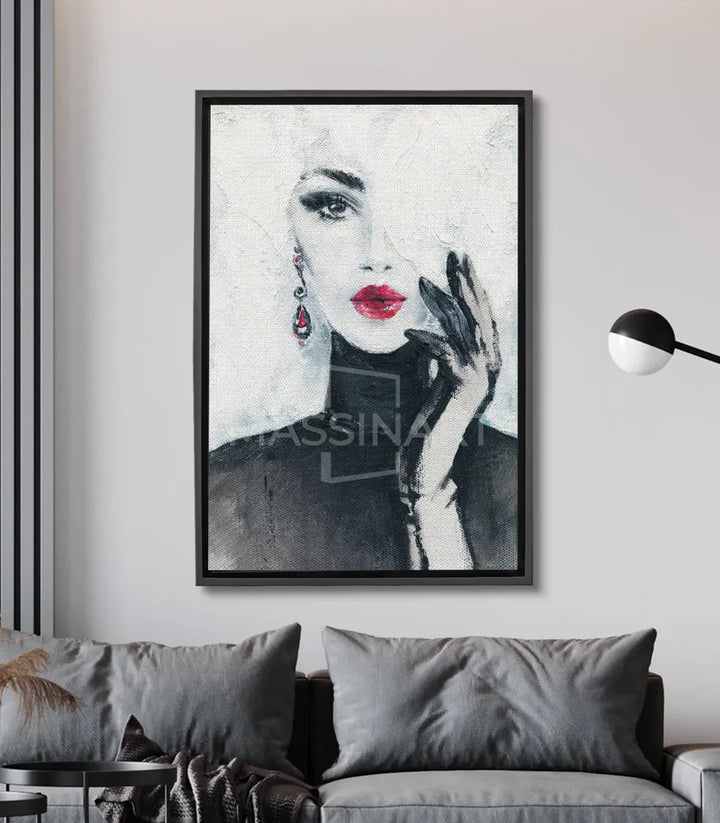 Cuadro Scarlet Seduction retrato mujer negro blanco labios rojos pop-art Massinart