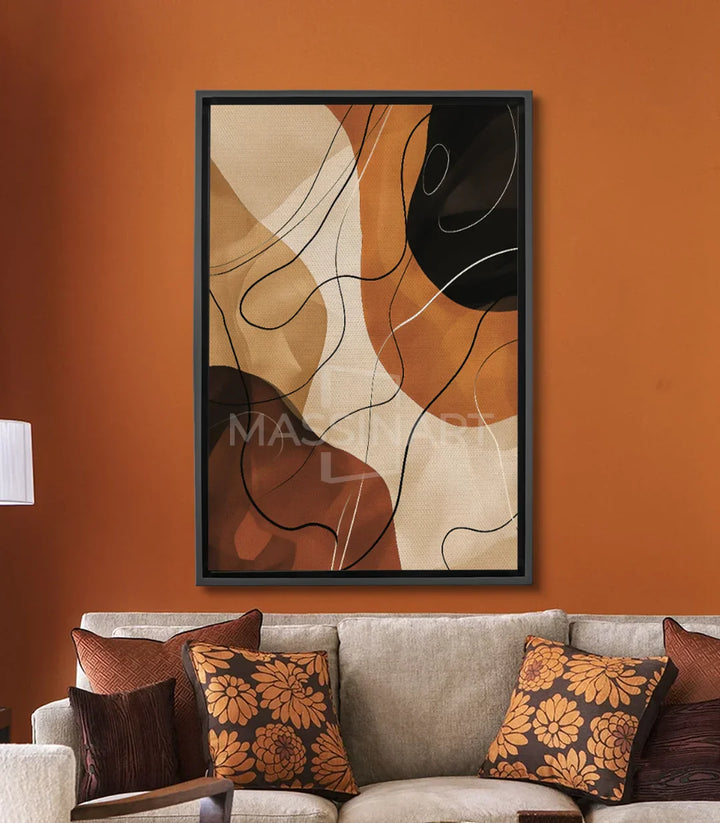 Cuadro abstracto formas geométricas Massinart — líneas negras, tonos terracota beige marrón