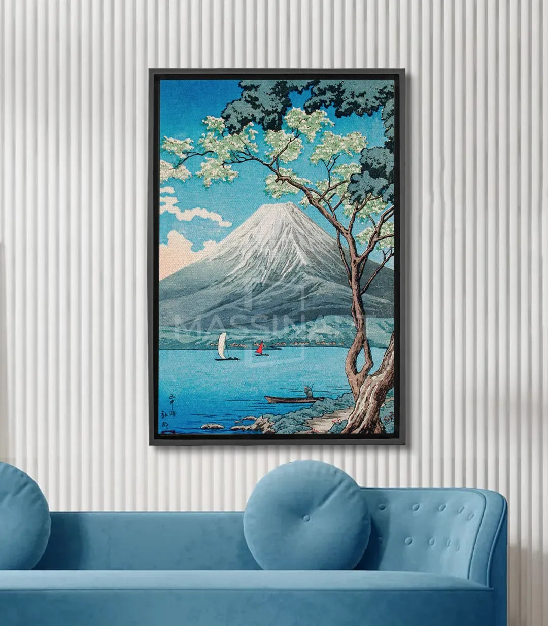 Cuadro Silent Waters — paisaje asiático con montaña, lago azul y árbol solitario