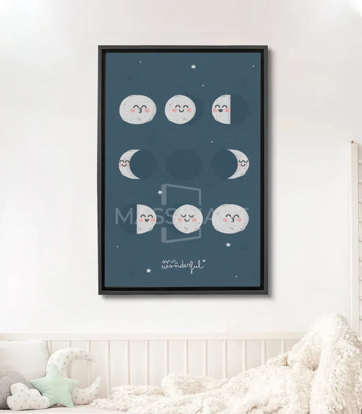 Cuadro luna sonriente Massinart — diseño minimalista con fondo azul noche y estrellas