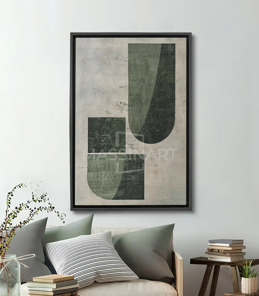Cuadro Green Forms de Massinart — composición abstracta con formas geométricas en tonos verdes