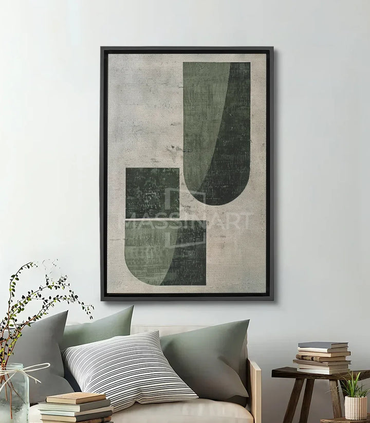 Cuadro Green Forms de Massinart — composición abstracta con formas geométricas en tonos verdes