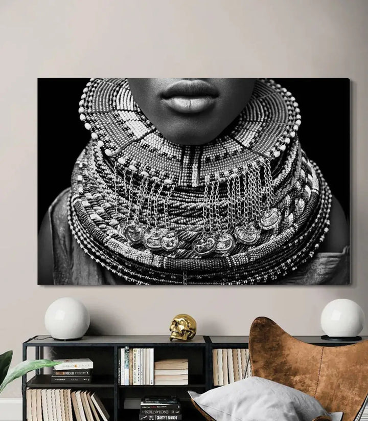 Cuadro Beaded Grace detalle joyas étnicas y perlas tradicionales Massinart