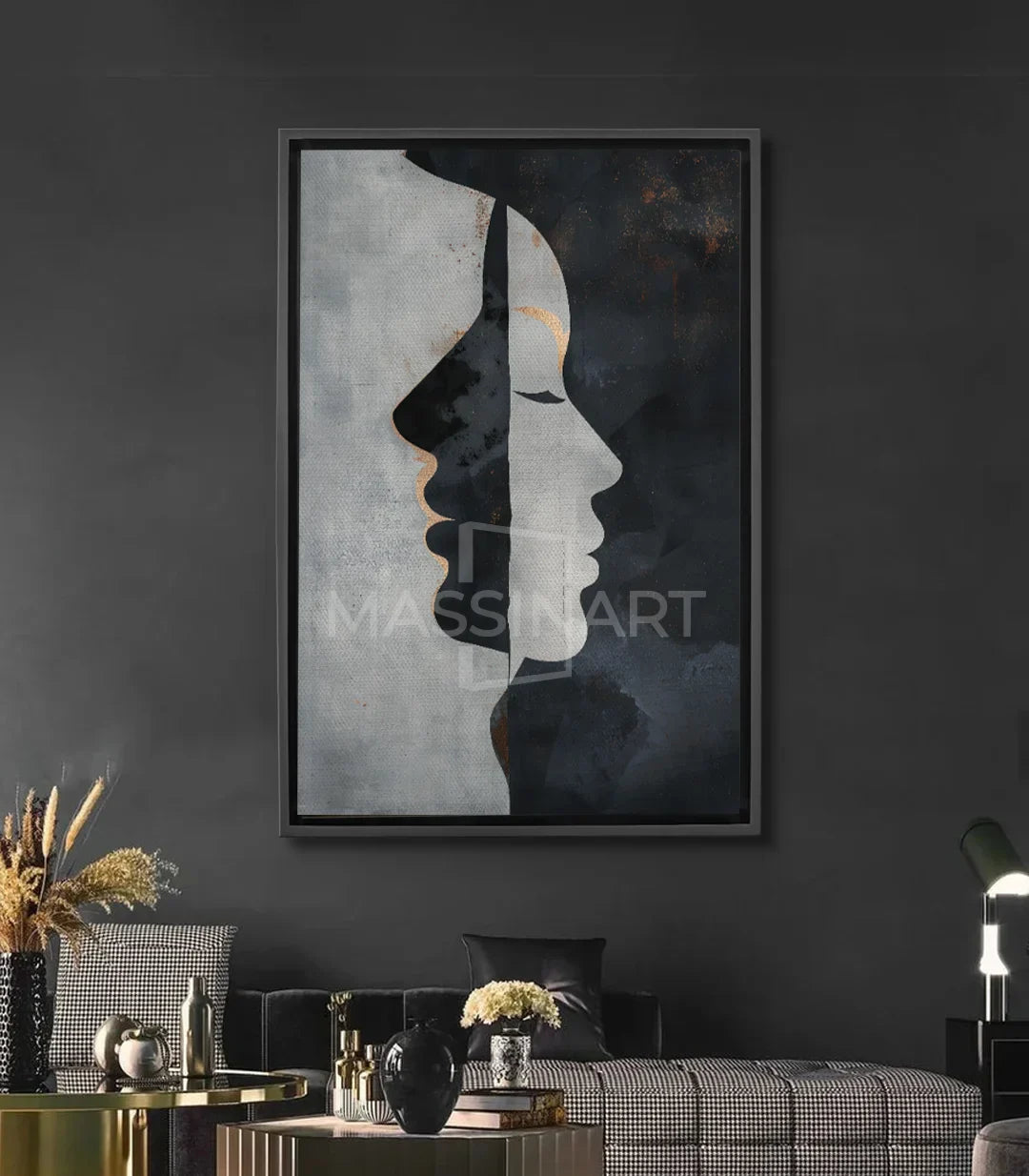 Cuadro Inward Gaze Massinart — dos perfiles abstractos en negro y blanco frente a frente, composición minimalista