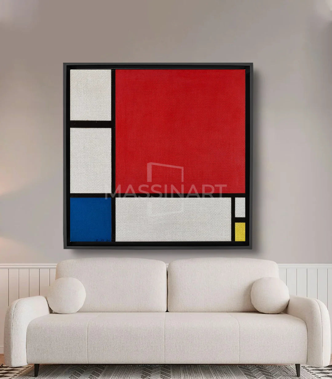 Cuadro geométrico abstracto Mondrian en salón moderno — decoración de pared contemporánea