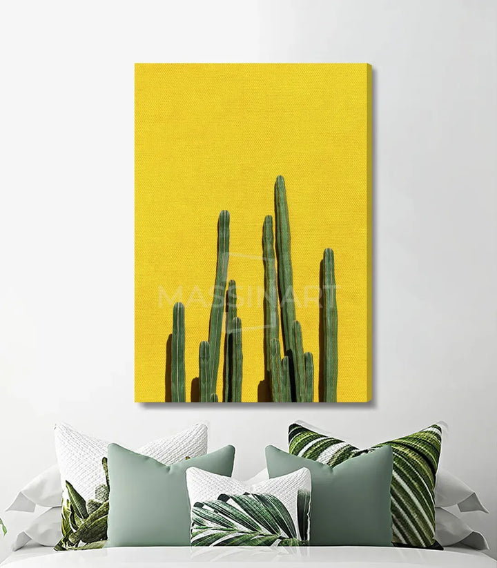Cuadro cactus minimalista en dormitorio contemporáneo — Massinart