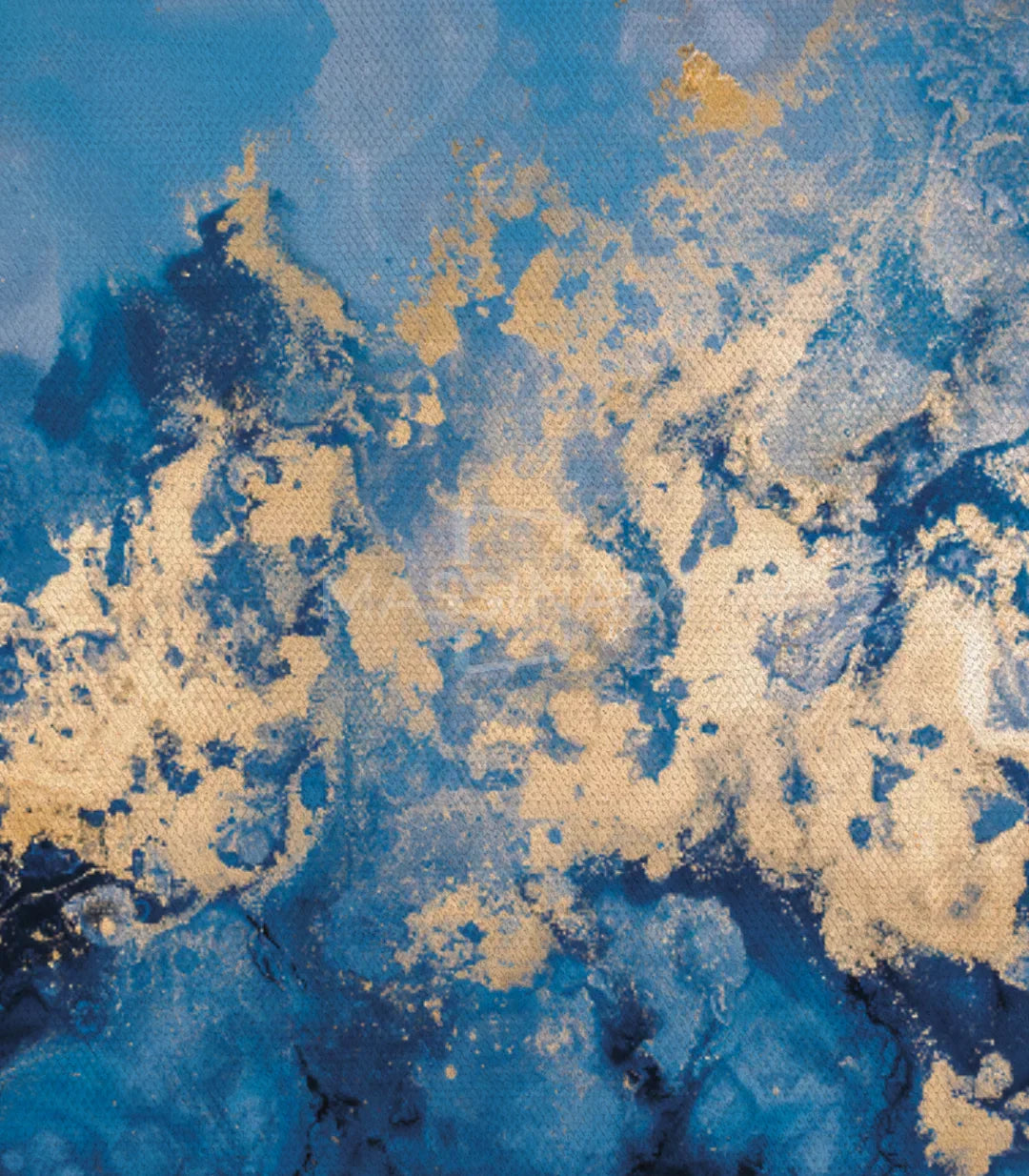 Detalle colores azul y dorado cuadro abstracto tríptico bosque — Massinart