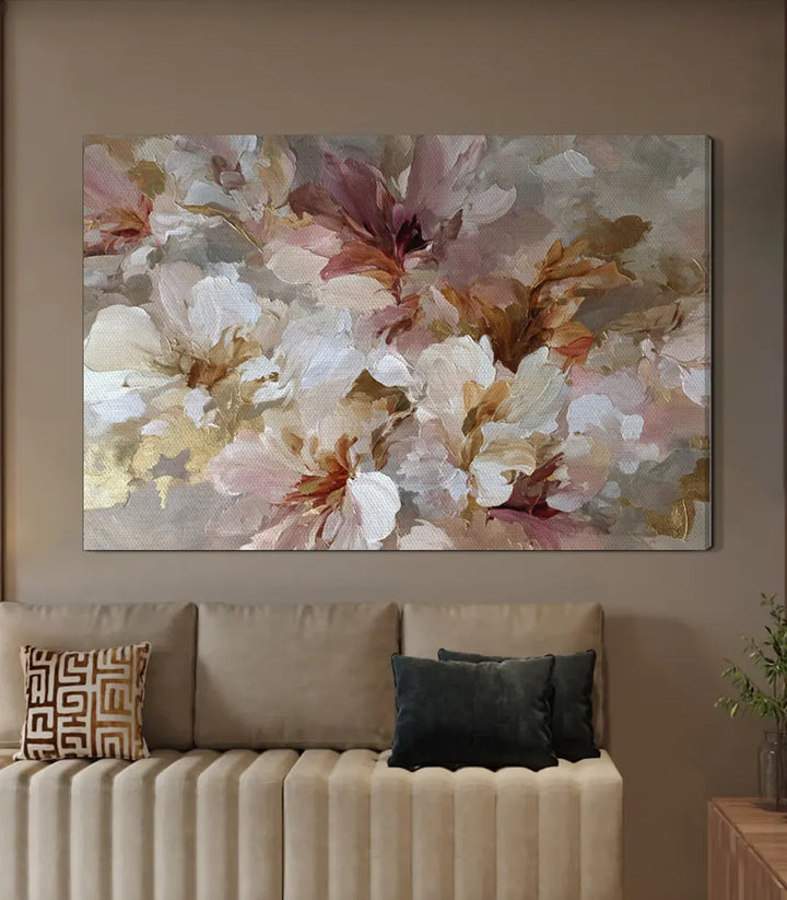 Cuadro flores acuarela Lush Serenity en dormitorio — Massinart