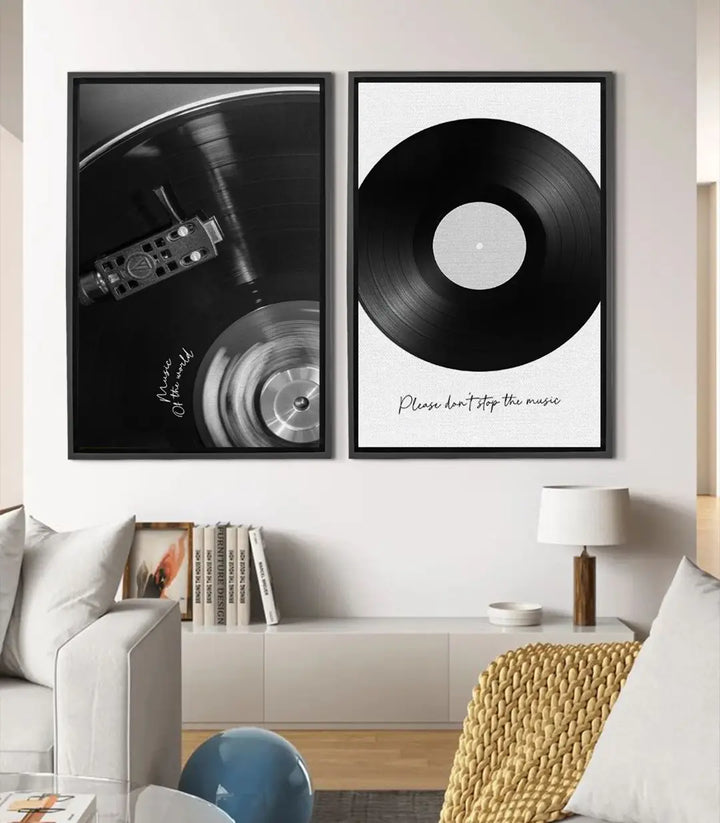 Cuadro tocadiscos vinilo blanco y negro Massinart — panel izquierdo del díptico