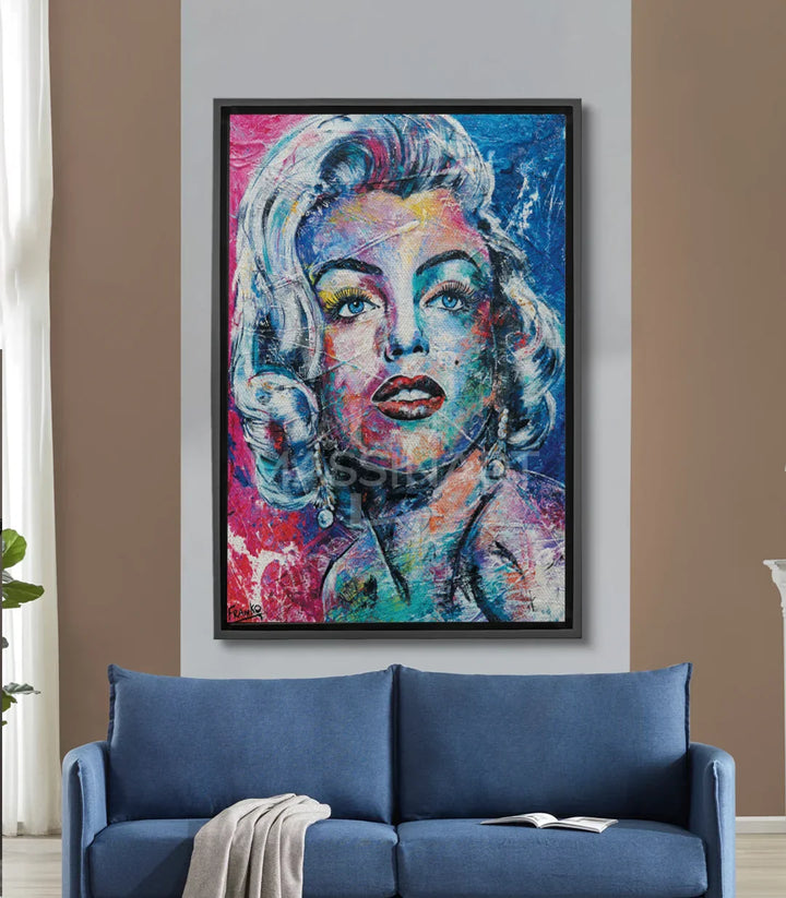 Cuadro Marilyn Dream Massinart — retrato pop-art mujer en azul, rosa y amarillo