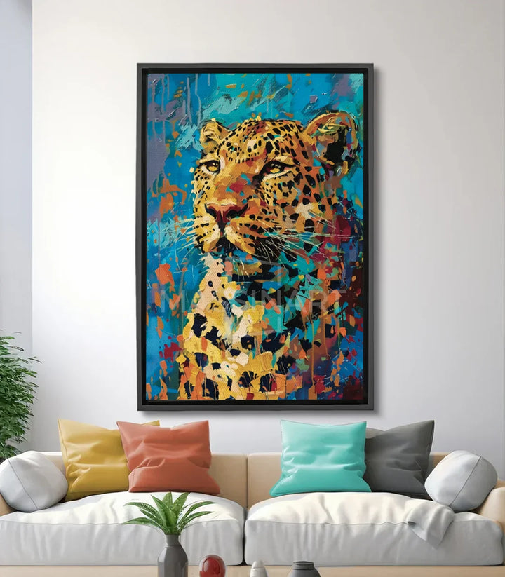 Cuadro leopardo expresionista azul y amarillo Massinart