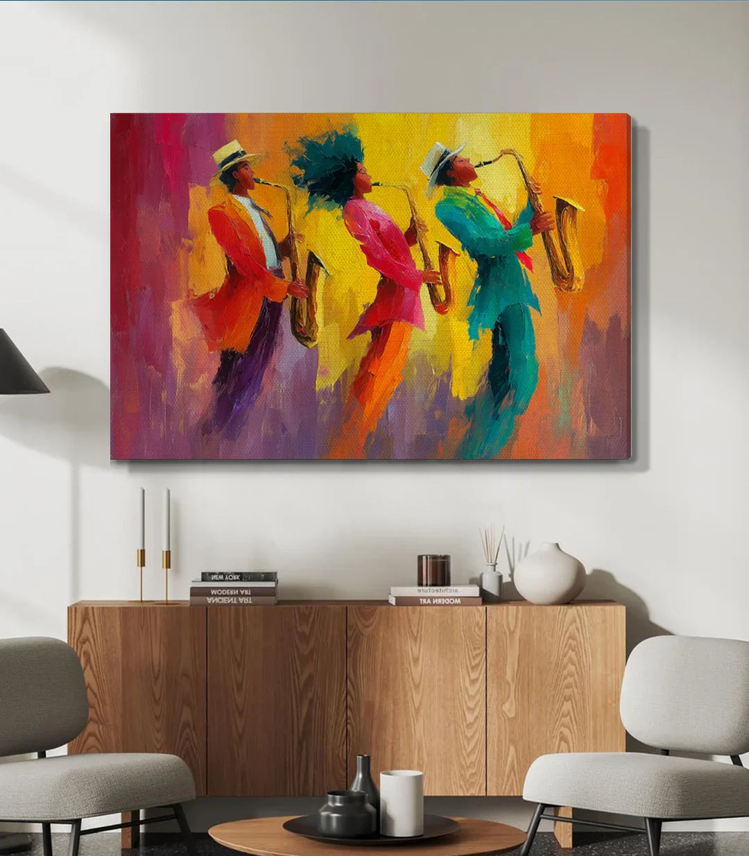 Detalle colores vivos cuadro Jam naranja amarillo azul rojo — Massinart