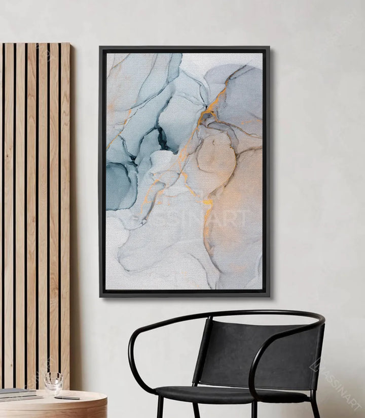Cuadro Ocean Marble abstracto — mármol azul, beige y dorado con venas fluidas | Massinart