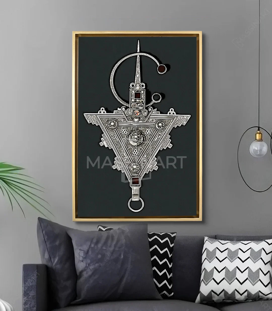 Cuadro amazigh en salón moderno decoración minimalista Massinart
