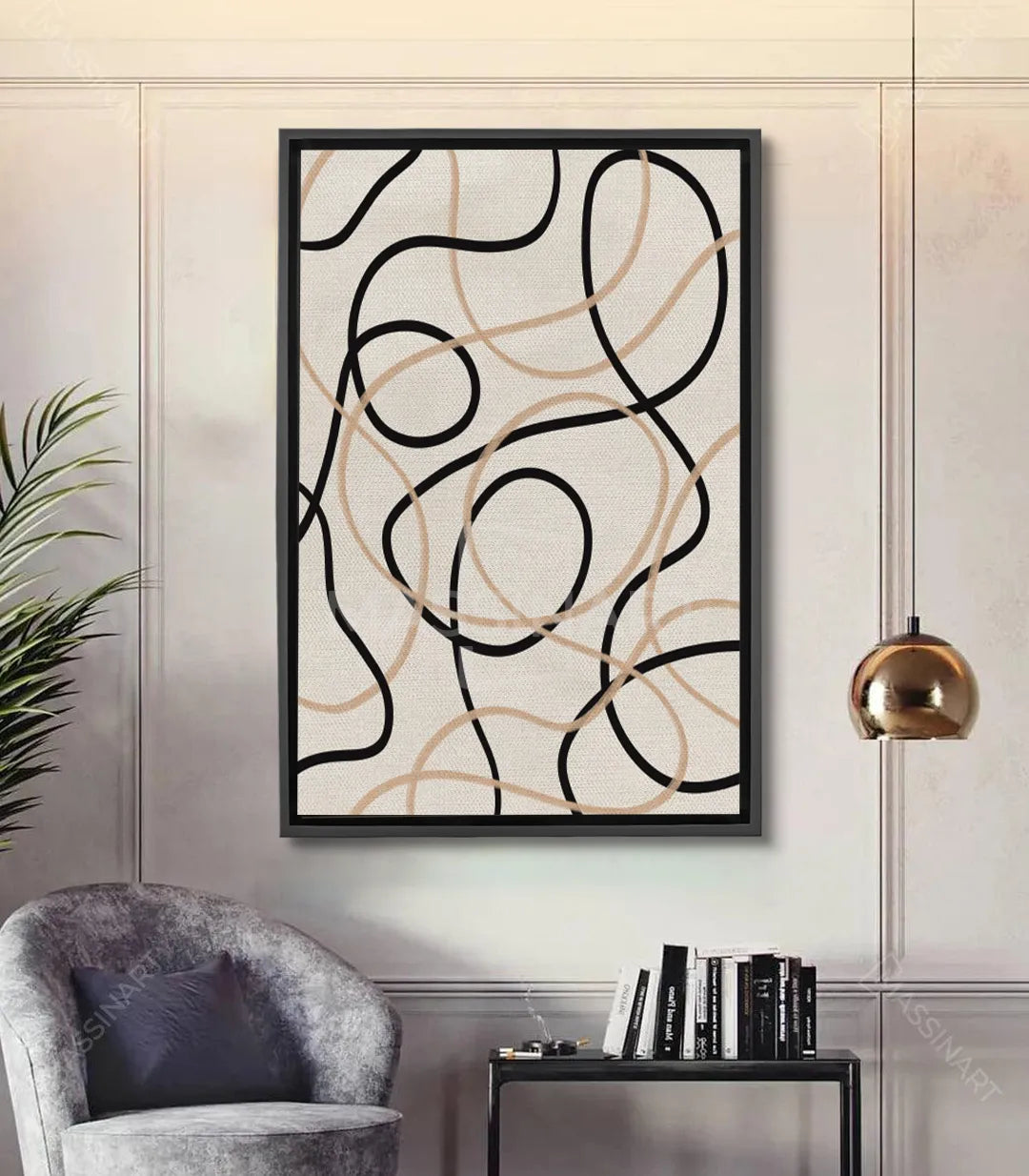 Cuadro Sketch líneas abstractas negras y beige, estilo minimalista contemporáneo — Massinart